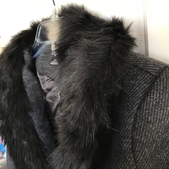 CITY CHIC Penny Lane Make Me Blush Coat Faux Fur Trim Black Gray Plus Size 14 - Picture 6 of 16